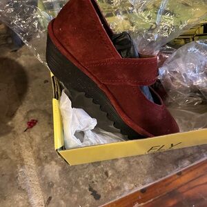 Fly London Wine Suede Wedge Shoes